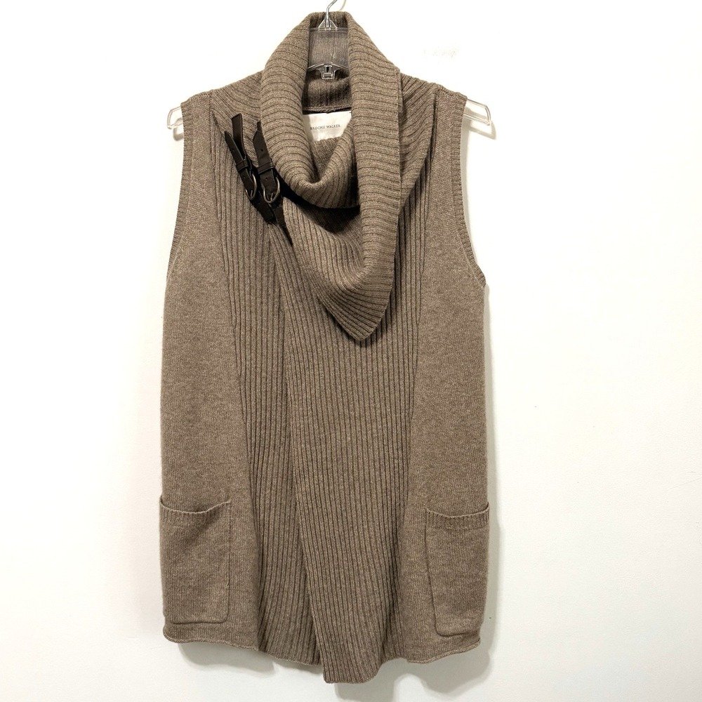 Brochu Walker Cashmere Wool Shawl Collar Wrap Sweater S‎ Vest Cardigan Buckles